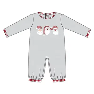 Romper longo-Sleeved personalizado Santa Applique Toddler meninos para o Natal