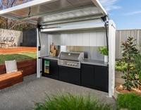 Solution de rangement tout-en-un pour la maison, cuisine extérieure personnalisée résistante aux intempéries pour les fêtes barbecue avec réfrigérateur, évier rétractable