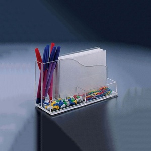 Caja de almacenamiento acrílica personalizada para oficina, mesa transparente, soporte para bolígrafos acrílicos, estante de exhibición