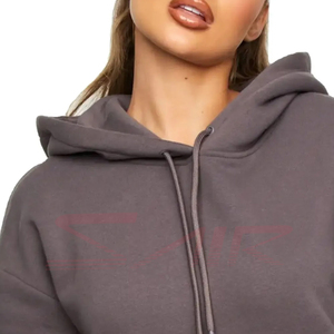 Sweat à capuche surdimensionné en molleton 100% coton 450gsm pour femmes avec logo et badge Col à capuche épais de couleur unie - Product Image 4