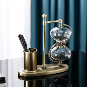 Horloge de sable rotative noire Vintage, 1 pièce, minuterie de sable avec porte-stylo en laiton - Product Image 4