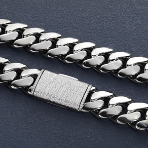 Gioielli Hip Hop <span class=keywords><strong>uomo</strong></span> oro 18K <span class=keywords><strong>925</strong></span> argento Sterling VVS Moissanite diamante ghiacciato fibbia pesante semplice <span class=keywords><strong>collana</strong></span> a catena a maglie cubane - Product Image 3