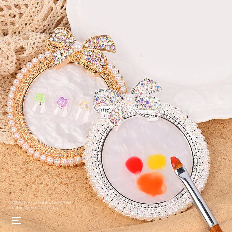 Resin Palette Ribbon Pearl Nail Art Palette Tips Kuku Palsu Papan Gambar Tampilan Berdiri Resin Menampilkan Rak Alat Manikur Salon