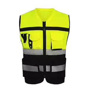 Produsen kualitas grosir oranye hijau Hi Vis jaket reflektor rompi keselamatan reflektif