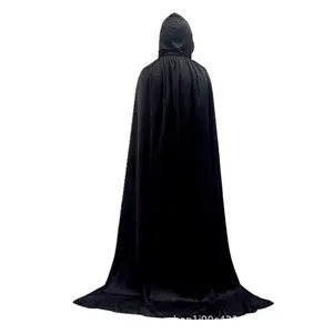 Halloween Kostum Unisex Hitam Berkerudung Jubah Beludru Panjang Jubah untuk Halloween Menyamar Kostum Cosplay Jubah Kostum Sederhana