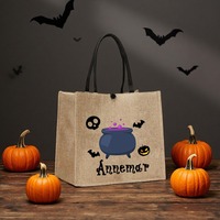 Bolsas de Yute Personalizadas para Halloween con Nombre, Bolsas de Regalo para Caramelos o Broma, MOQ Bajo de 30 Piezas, Bolsas de Yute con Estampado de Calabaza y Araña