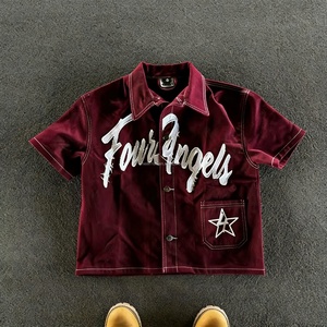 Custom Streetwear <b>Button</b> Embroidery Print Zip <b>up</b> Jacket Heavy High Quality Men Distressed Plus Size <b>Button</b> <b>up</b> Shirts Men - Product Image 1
