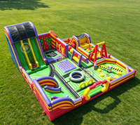 Parc d'attractions gonflable en PVC avec toboggan, château gonflable et parcours d'obstacles, aire de jeux Fun City