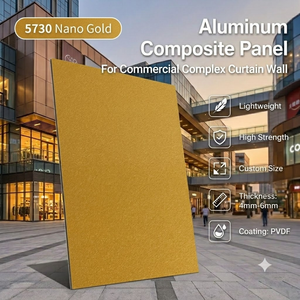 Panneau composite en aluminium Nano Gold 5730, 4 mm-6 mm, revêtement PVDF, léger, haute résistance, taille personnalisée pour mur extérieur de bâtiment - Product Image 1