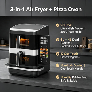 Friggitrice ad Aria 3-in-1 Anbolife con Doppio Cestello e Forno per Pizza da 10 Pollici, Friggitrice ad Aria Grande da 10L, 2800W, <span class=keywords><strong>12</strong></span> Menu Preimpostati, Antiaderente Senza Olio - Product Image 3