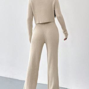 Ensemble deux pièces pour femmes, décontracté, ample, tendance, cardigan à manches longues boutonné, pantalon large, automne-hiver, vêtements de tous les jours, à porter à la maison, en ligne - Product Image 2