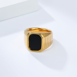 Men's Geometric Black Glass <b>Ring</b> <b>Titanium</b> Steel Bezel Setting Gift Jewelry K-R1067 - Product Image 3