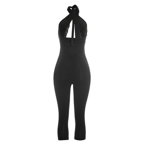 Viviblook C26JP232 Combinaison décontractée pour femme, nouvelle combinaison sexy sans manches, couleur unie, bretelles halter, combinaison une pièce - Product Image 4