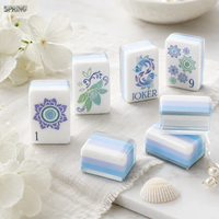Tuiles de Mahjong américaines en acrylique bleu ciel dégradé, motif minimaliste de plante de lotus orientale, jeu de table
