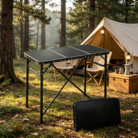 Table de pique-nique pliable robuste et renforcée pour le camping en plein air avec hauteur réglable |   Poignée en aluminium légère et portable