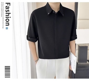 <span class=keywords><strong>Camicia</strong></span> Estiva di Alta Gamma Senza Stiratura in <span class=keywords><strong>Seta</strong></span> Ghiaccio Sottile a Maniche Corte da Uomo, Versione Coreana, Fresca e Traspirante, a Maniche Cinque e Mezzo - Product Image 6