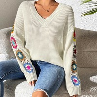 Nouveau pull en fibre acrylique minimaliste pour femmes européennes et américaines, automne/hiver, patchwork floral fait main au crochet