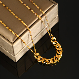 Collier à double couche de 9 mm en acier doré, design géométrique, pour un usage quotidien, colliers superposés tendance - Product Image 4