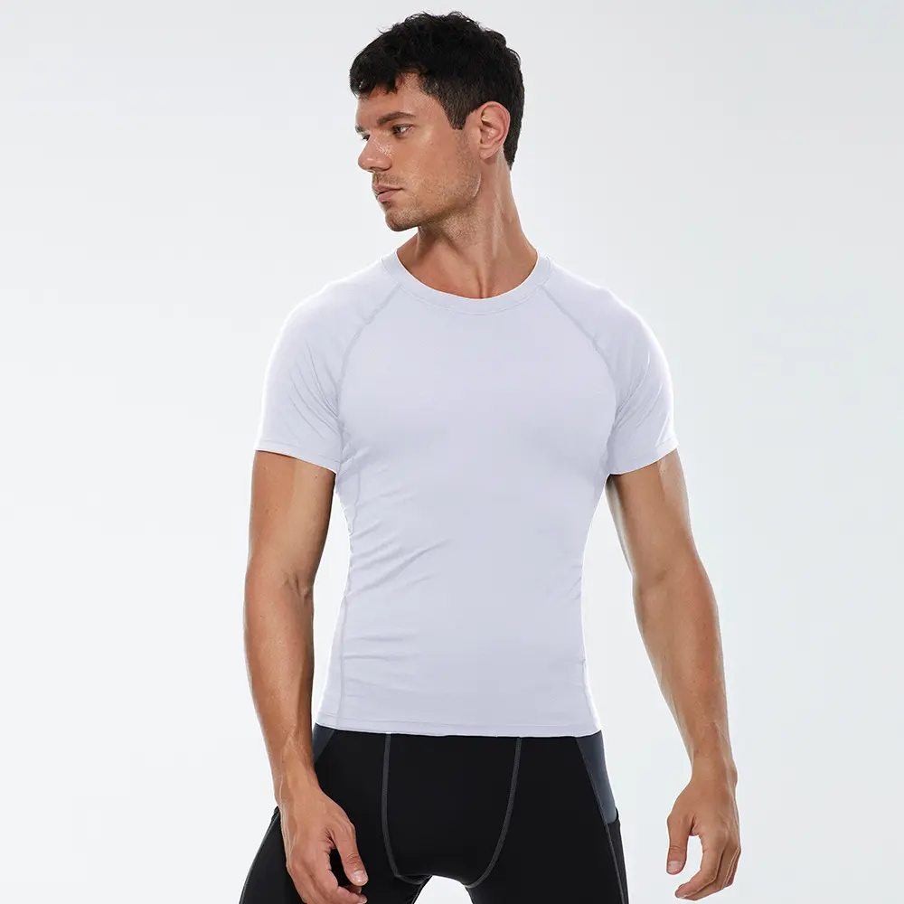 도매 피트니스 의류 일반 화이트 라운드 넥 티셔츠 의류 제조 업체 스판덱스 트레이닝 근육 빠른 건조 체육관웨어 남성