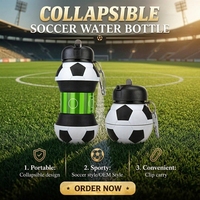 2026 Fußball-Merchandise Fußball-Trinkflasche 550ml Faltbare Wasserflasche Lebensmittelechte Silikonflasche für Fußballfans