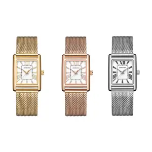 Relógio de pulso para mulheres, relógio de pulso quadrado romano clássico de aço para mulheres