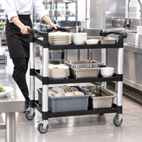 Chariot utilitaire commercial en aluminium à 3 niveaux et en plastique avec roues Chariot de service alimentaire de restaurant pour fournitures de restaurant d'hôtel