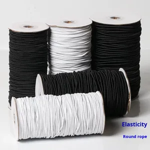 Cordón Elástico de Poliéster/Hilo Elástico Importado de Alta Elasticidad, Color Negro/Blanco, de 2-5 mm, Marca Stock Yusen D1, para Ropa, Cordones de Zapatos y Bolsos - Product Image 3