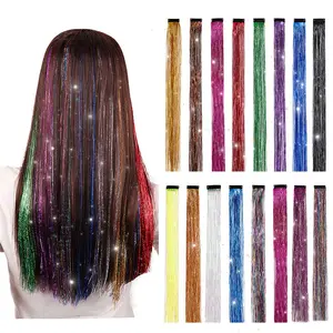 BB clipe deslumbrante peruca colorida a laser remendo cabelo liso fio dourado sete cores extensões de cabelo de seda brilhante para mulheres