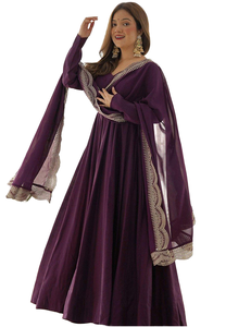 Nuevo Vestido Anarkali Informal de Diseñador, en Tela de Algodón Mulmul, Bordado, con Dupatta Pintada a Mano, de Secado Rápido, para Fiestas y Eventos - Product Image 1