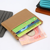 Dompet Kartu Tipis Kulit PU Warna-warni 3 Slot Kartu, Tempat Kartu Visa, Kartu Identitas, Dompet Koin Wanita