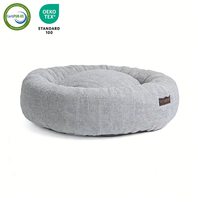 Lit pour chien rond en tissu lin gris personnalisé, moderne et tendance, Yang Yang Pet