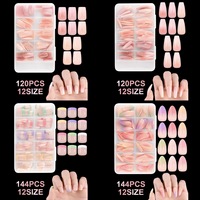144 faux ongles carrés courts à presser, 12 tailles, colorés avec pointe française, pour le nail art DIY