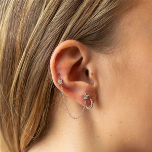 Pendientes de Plata de Ley S925 ROXI Fashion con Borla de Cadena y Estrella de Diamantes, Chapados en Oro de 18k - Product Image 4
