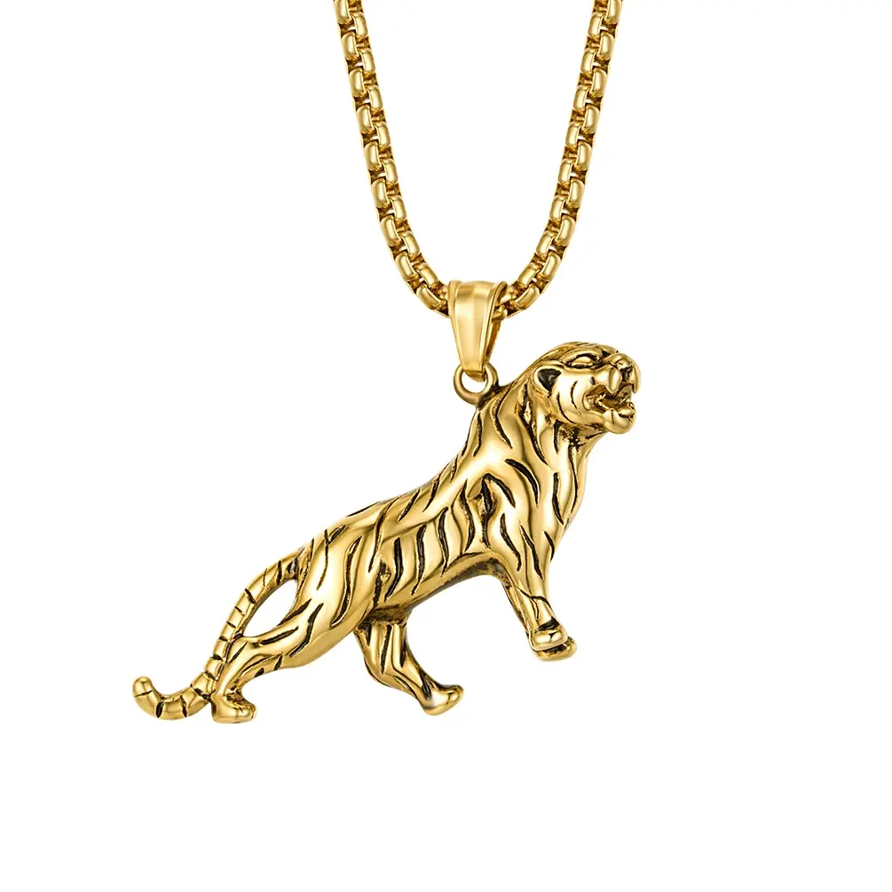 Banhado a ouro tigre pingente tigre em forma colar masculino moda aço inoxidável jóias