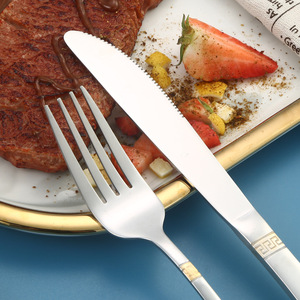 20-Piece Gold Plated Flatware Set, Luxury Crown Stainless Steel Royal Cutlery, Vintage Steak Knife Fork Spoon for Dinner - Product Image 2