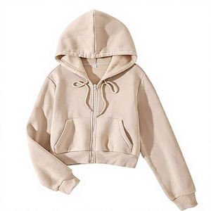 Eco Friendly Organic Cotton Recycled Polyester Women Crop Hoodie Custom Logo Sustainable Fleece <b>Cropped</b> Hoody <b>Zip</b> <b>Up</b> - Product Image 1