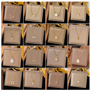 قلادة نسائية متعددة الاستخدامات بطبقتين بتصميم شخصي فريد، مزينة بخرز اللؤلؤ والذهب وأشكال هندسية غير منتظمة، مجوهرات رقيقة وأنيقة للنساء - Product Image 1