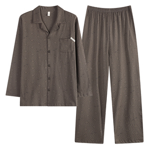 <span class=keywords><strong>Pigiama</strong></span> <span class=keywords><strong>da</strong></span> <span class=keywords><strong>uomo</strong></span> <span class=keywords><strong>in</strong></span> <span class=keywords><strong>cotone</strong></span> a maniche lunghe, vestibilità ampia, traspirante, per casa, casual, due pezzi, per primavera, estate, autunno, inverno - Product Image 1