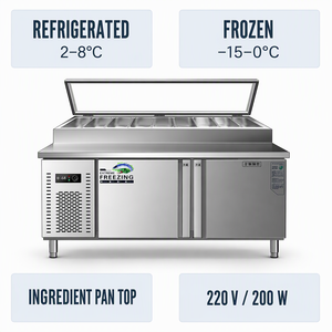 Table de préparation réfrigérée commerciale en acier inoxydable pour pizzas, salades et sandwichs, avec bacs à ingrédients pour restaurant - Product Image 3
