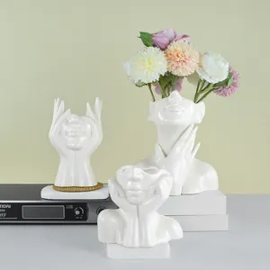 Beyaz yüz seramik vazo Modern İskandinav kafa tasarım vazolar için çiçekler seramik süs ev oturma odası dekor için