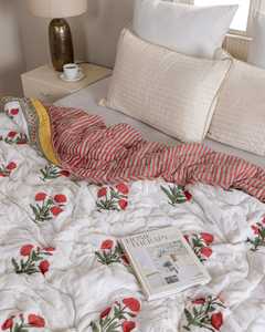 Couvre-lit réversible en coton imprimé floral de coquelicots rouges fait main, léger, pour lit - Product Image 4