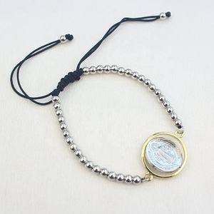 CH-LAT0409 Argent Placage <span class=keywords><strong>Religion</strong></span> Cuivre Perles Bracelet Plaqué Or Connecteur CZ Pendentif Bracelet Réglable Bijoux En Gros - Product Image 1