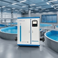 Mobiel RAS waterzuiveringssysteem voor zeewaterkweek, inclusief drukvatpomp en PLC-motor.