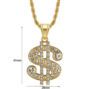 สร้อยคอจี้รูปสัญลักษณ์ดอลลาร์สหรัฐแบบฮิปฮอป ประดับเพชร CZ กันน้ำ ไม่หมอง ทำจากสแตนเลสสตีล ทันสมัย เหมาะเป็นของขวัญสำหรับผู้ชายและผู้หญิง - Product Image 2