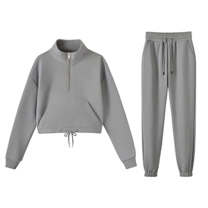 <b>Women's</b> Quarter Zip Collar <b>Leisure</b> Set Contrast Panel Upper Elasticated Garment Modern Travel Attire for Fitness Wear Tracksuit - Product Image 1