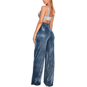 Women's Glitter Silver <strong>Wide</strong> <strong>Leg</strong> High Waist Pants <strong>Trousers</strong> Female Night Club Dance Straight Long <strong>Trousers</strong> Casual Pants - Product Image 5