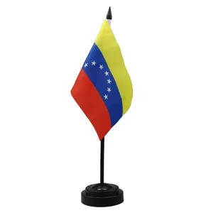 Venezuela Table Flag Polyester Fabric With Black Plastic pole and ABS Base Office decoration can custom design