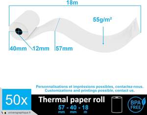 Rouleaux de papier <span class=keywords><strong>thermique</strong></span> <span class=keywords><strong>TPE</strong></span> UNIVERS GRAPHIQUE pour terminaux de cartes de crédit Ingenico IWL220 (Pack de 50) - Cadeau - Product Image 4