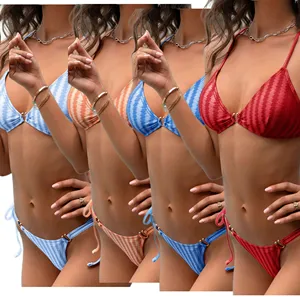 DG040200 Hot Selling 2024 Halter Bikini Crystal Jacquard Good Quality Bandage Swimwear Sexy Tankini Womens 2 Piece Swimsuit