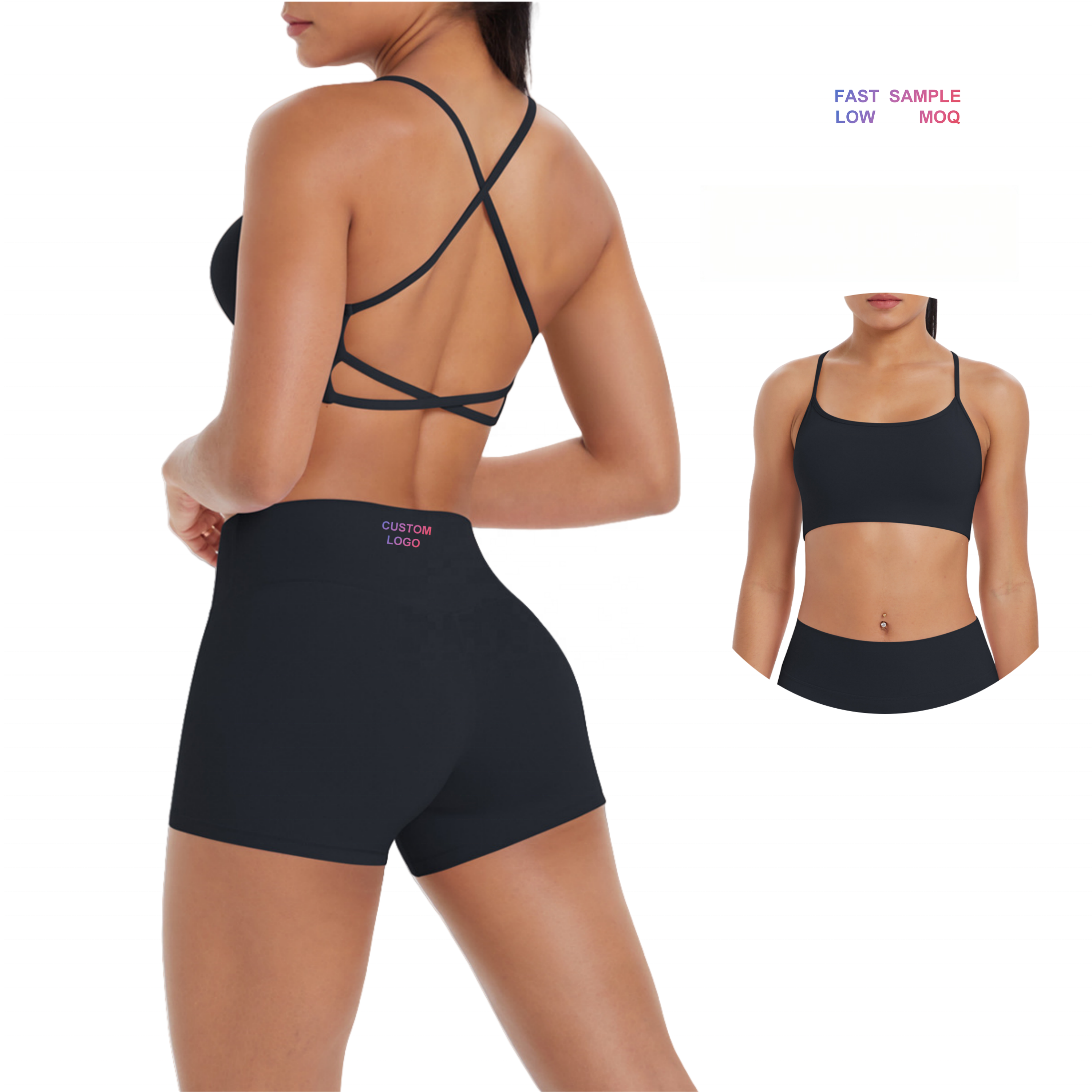 OEM Breathable Tight-Fitting Bra Top Yoga Suit Custom logo Fitness Seamless Shorts Yoga Women Compression 2 Piece Gym Yoga Set